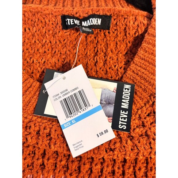 Steve Madden Women's Colorblock Chunky Waffle Knit Sweater XL Rust Pink Ivory - Picture 4 of 9